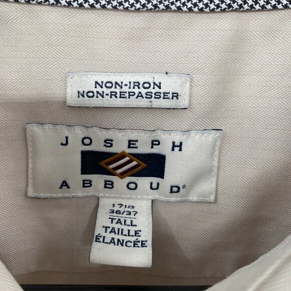 Joseph Abboud Shirt Men's 17 1/2 Tall 36/37 Front Button Up Light Tan Non-Iron - Picture 5 of 10